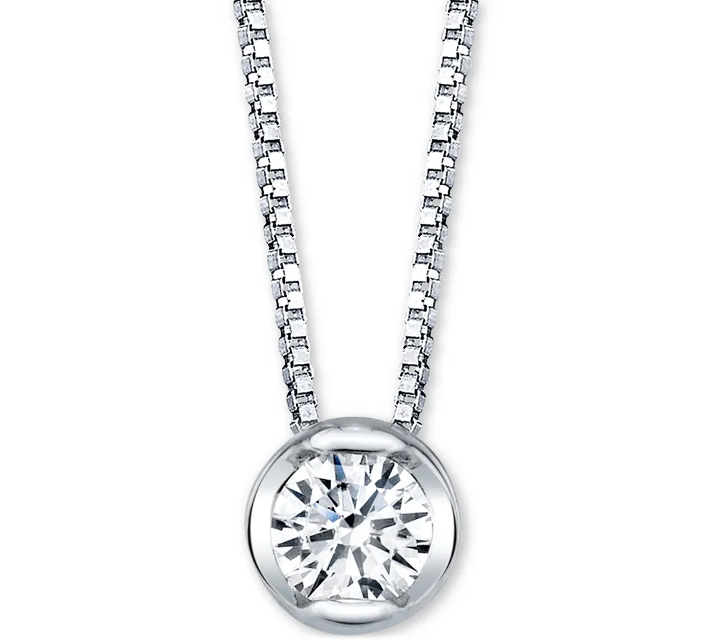 Sirena Diamond Bezel Solitaire 18" Pendant Necklace (1/10 ct. t.w.) 14k White or Yellow Gold