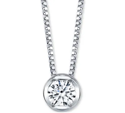 Sirena Diamond Bezel Solitaire 18" Pendant Necklace (1/10 ct. t.w.) 14k White or Yellow Gold