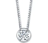 Sirena Diamond Bezel Solitaire 18" Pendant Necklace (1/10 ct. t.w.) 14k White or Yellow Gold