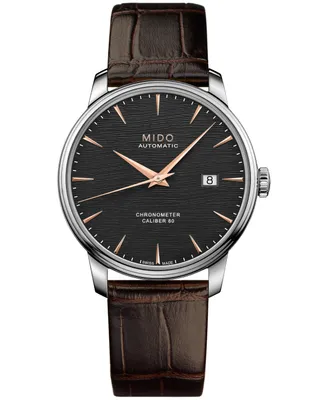 Mido Men's Swiss Automatic Baroncelli Brown Leather Strap Watch 40mm