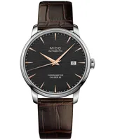 Mido Men's Swiss Automatic Baroncelli Brown Leather Strap Watch 40mm