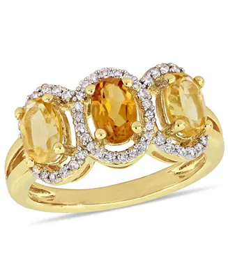 Citrine (1-1/3 ct.t.w.) and Diamond (1/5 3-Stone Halo Ring 18k Yellow Gold over Sterling Silver