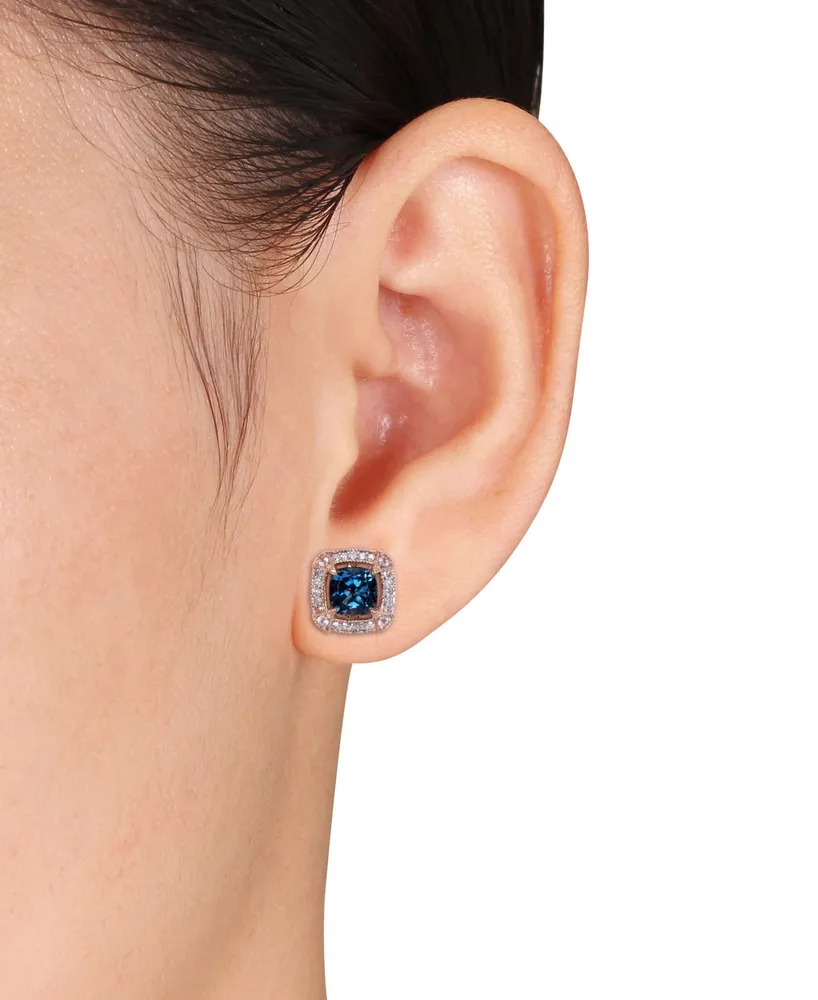 Blue Topaz (2-1/5 ct. t.w.), White Sapphire (1/8 ct. t.w.) and Diamond (1/5 ct.t.w.) Halo Stud Earrings in 10k Rose Gold