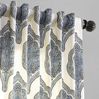 Half Price Drapes Arabesque Blue Emblem Printed Cotton Room Darkening Curtain