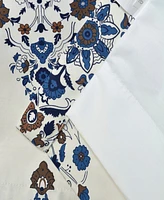 Half Price Drapes Kerala Blue Emblem Printed Cotton Room Darkening Curtain