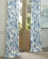 Half Price Drapes Indonesian Blue Floral Printed Cotton Room Darkening Curtain