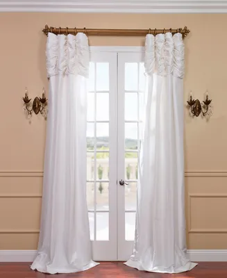 Half Price Drapes Eggshell Ruched Solid Faux Silk Taffeta Room Darkening Curtain