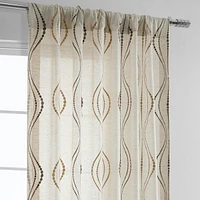 Half Price Drapes Suez Bronze Embroidered Striped Patterned Faux Linen Sheer Curtain