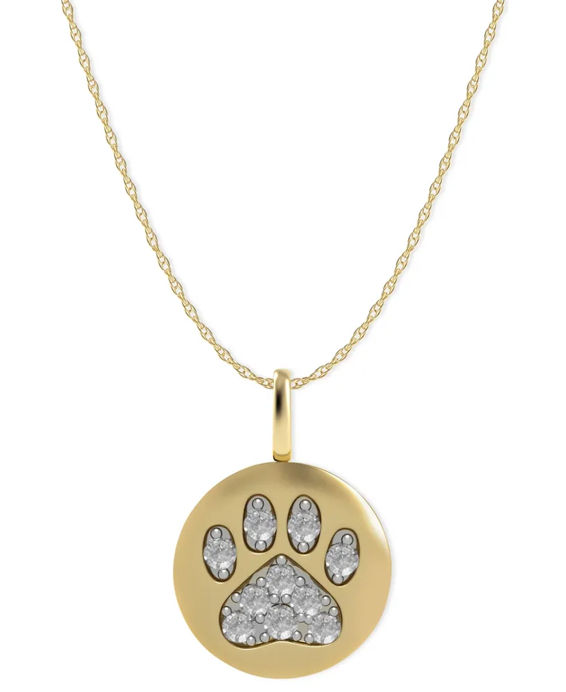 Round Cut White Natural Diamond Two Tone Dog Paw Print Heart Pendant N –  AFFY