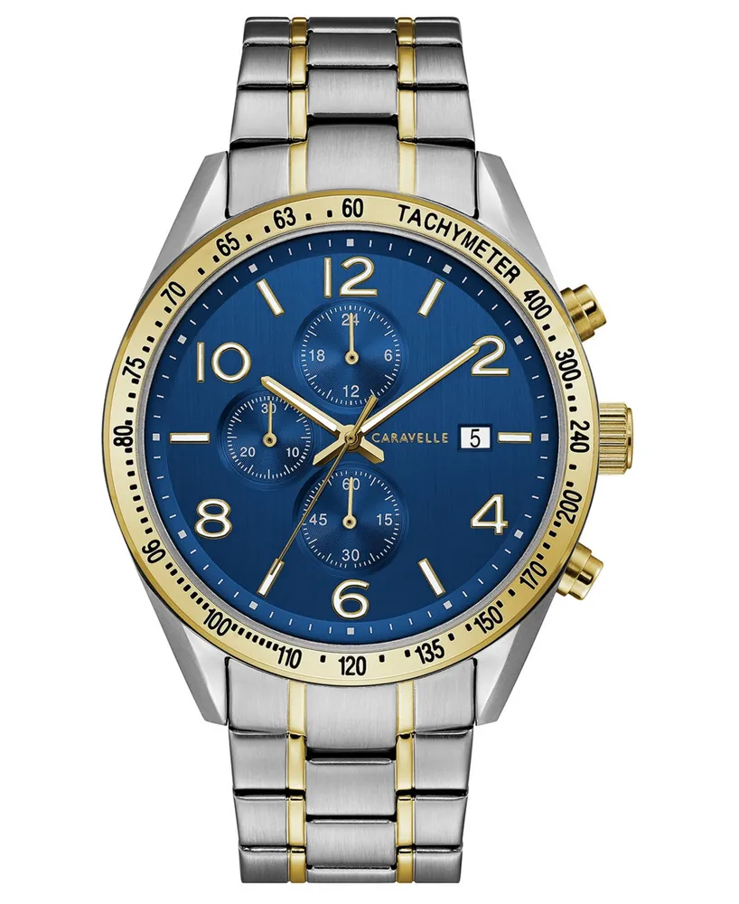 Caravelle Designed by Bulova Men's Chronograph Two-Tone Stainless Steel Bracelet Watch 44mm