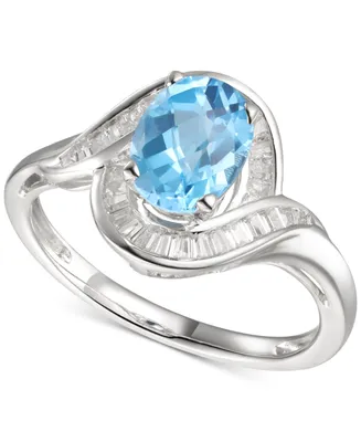 Blue Topaz (1-3/8 ct. t.w.) & Diamond (1/4 ct. t.w.) Swirl Ring in 14k White Gold
