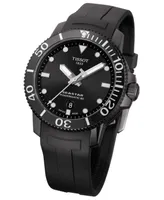 Tissot Men's Swiss Automatic SeaStar Black Rubber Strap Diver Watch 43mm