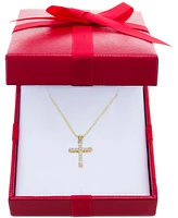 Diamond Cross Pendant Necklace (1/2 ct. t.w.) Sterling Silver or 14k Gold-Plate Over Silver, 16" + 2" Extender