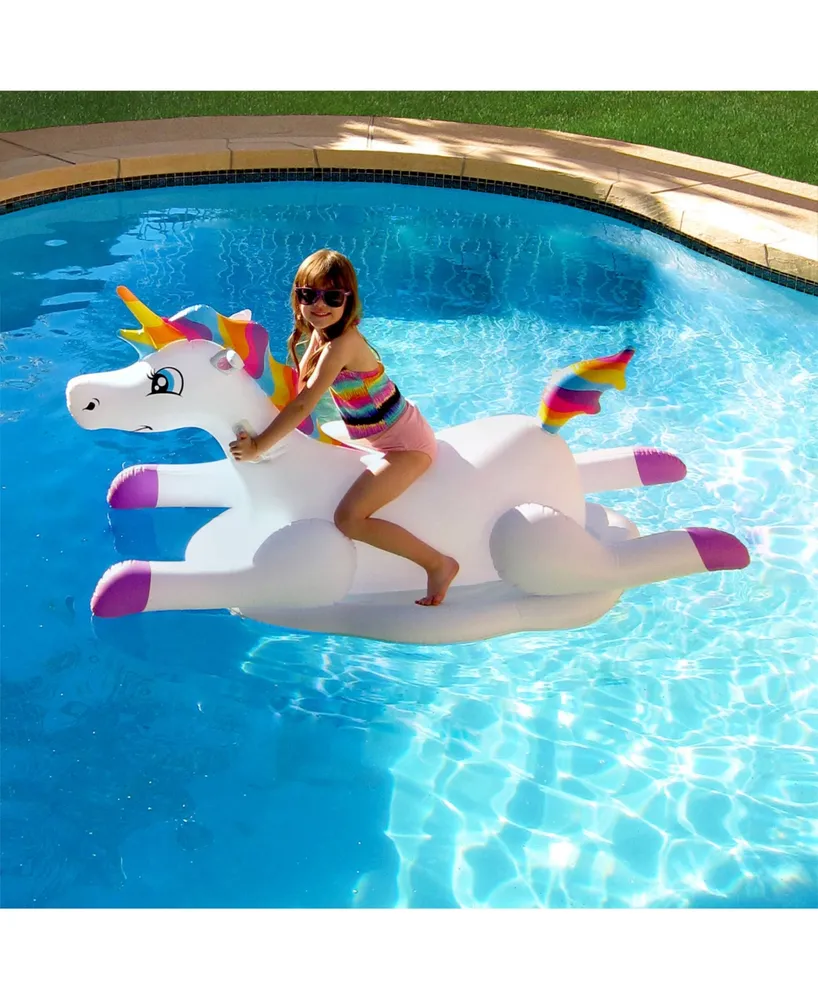 Blue Wave Sports Cloud Rider Rainbow Unicorn Inflatable Ride-On Swimming Pool Float