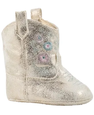 Baby Deer Girl Pu Shimmer Western Boot with Flower Embroidery