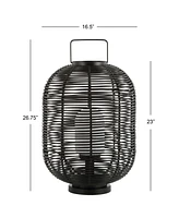 Jonathan Y Kandella 26.7" Outdoor Woven Oval Asian Led Lantern