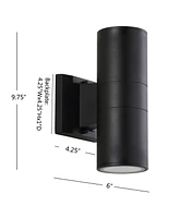 Jonathan Y Duo 9.75" Cylinder Outdoor Metal/Glass Integrated Led Sconce with Uplight