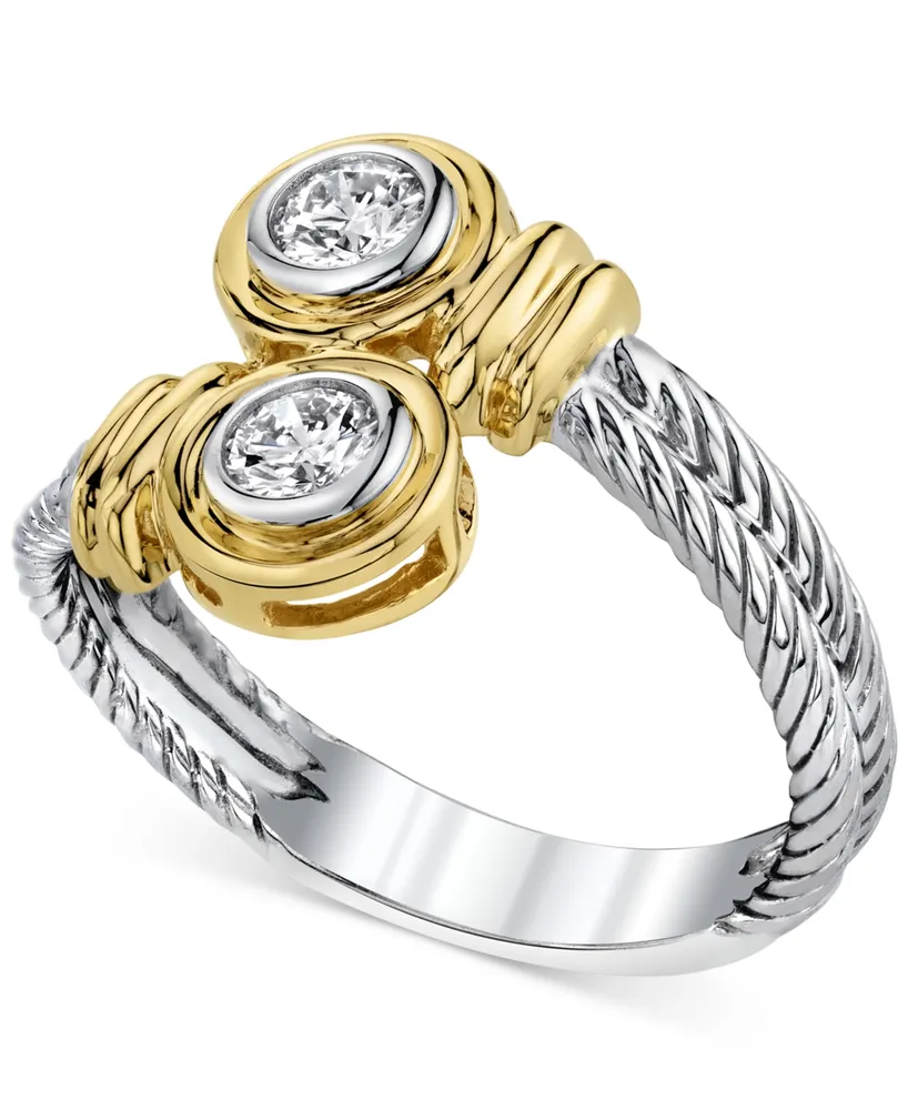 Diamond Twist Ring (1/3 ct. t.w.) 14k White & Yellow Gold - Two