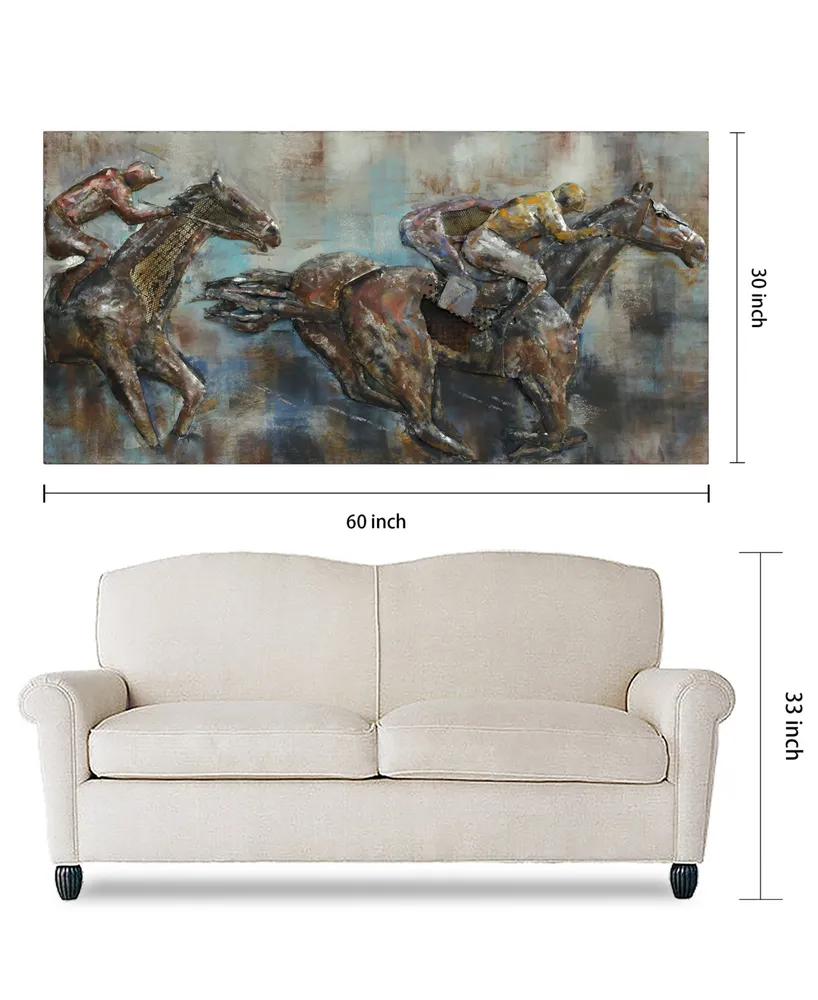 Empire Art Direct 'Race Day' Mixed Media Iron Hand Painted Dimensional Wall Sculpture - 60" x 30"