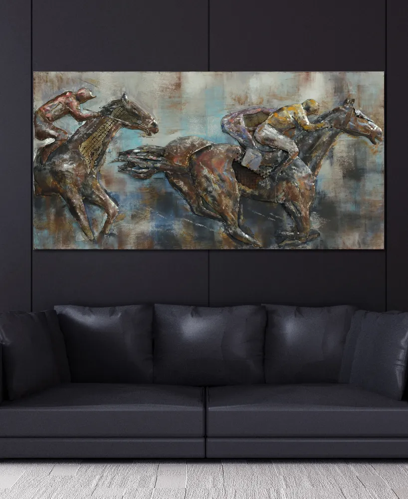 Empire Art Direct 'Race Day' Mixed Media Iron Hand Painted Dimensional Wall Sculpture - 60" x 30"