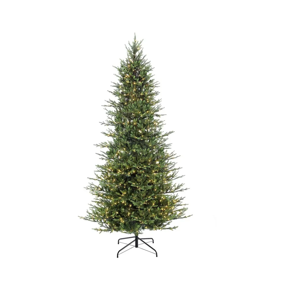 Puleo International 9 ft. Pre-Lit Slim Balsam Fir Artificial Christmas tree with 800 Ul-Listed Clear Lights