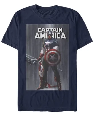 Marvel Men's Comic Collection Captain America With Standing Flag Short Sleeve T-Shirt
