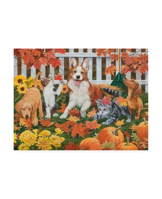 William Vanderdasson Puppies and Kittens Autumn Theme Canvas Art