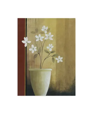 Pablo Esteban White Flowers in Vase on Beige Canvas Art