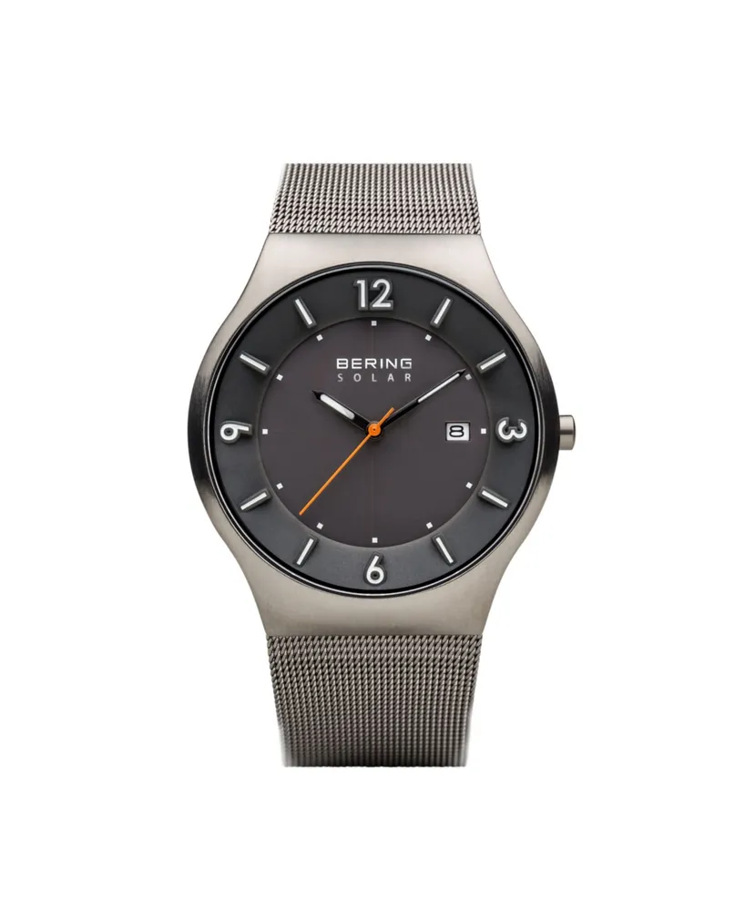 Bering Men's Slim Solar Stainless Case and Mesh Watch
