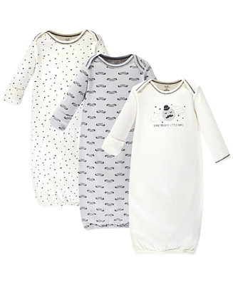 Touched by Nature Baby Boys Organic Cotton Long-Sleeve Gowns 3pk, Mr. Moon, 0-6 Months