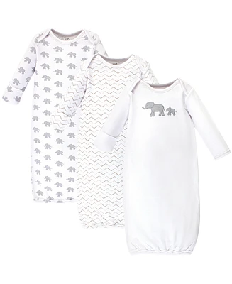 Touched by Nature Baby Boys Organic Cotton Long-Sleeve Gowns 3pk, Marching Elephant, 0-6 Months