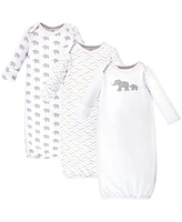 Touched by Nature Baby Boys Organic Cotton Long-Sleeve Gowns 3pk, Marching Elephant, 0-6 Months