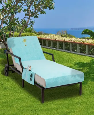 Linum Home Standard Chaise Lounge Cover with Side Pockets Embroidered Palm Tree