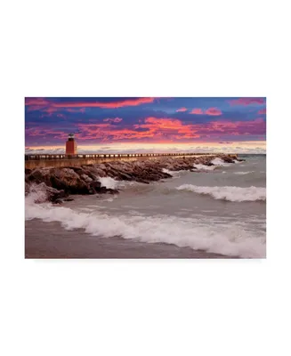 Monte Nagler Lighthouse at Sunset Michigan Canvas Art - 37" x 49"