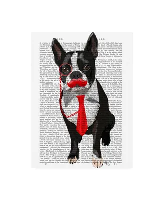 Fab Funky Boston Terrier with Red Tie and Moustache Canvas Art