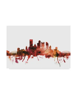 Michael Tompsett Pittsburgh Pennsylvania Skyline Red Canvas Art - 15" x 20"