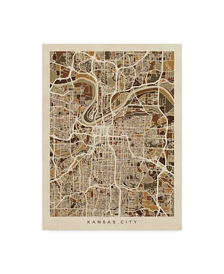 Michael Tompsett Kansas City Missouri City Map Brown Canvas Art - 20" x 25"