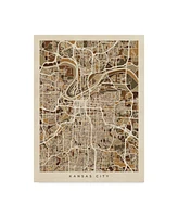 Michael Tompsett Kansas City Missouri City Map Brown Canvas Art - 20" x 25"