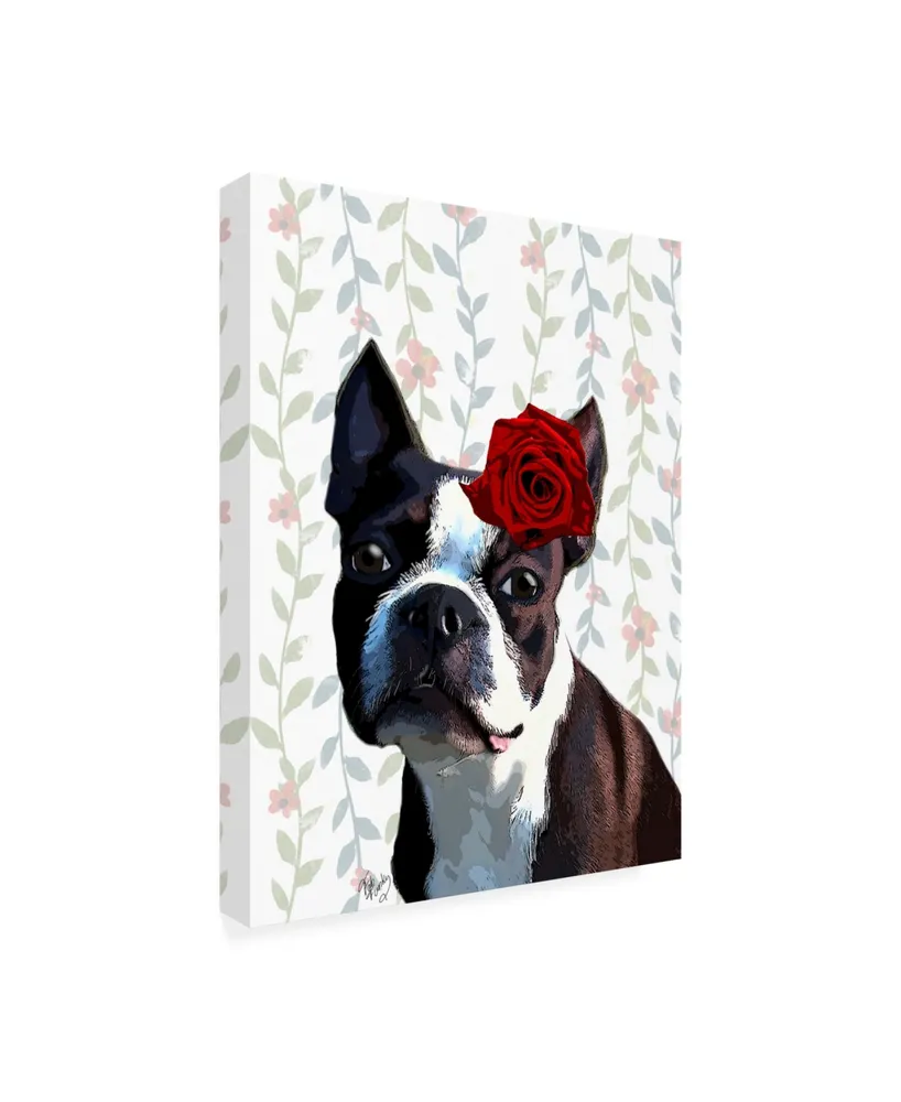 Fab Funky Boston Terrier with Rose on Head Canvas Art