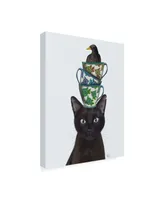 Fab Funky Black Cat with Teacups and Blackbird Canvas Art