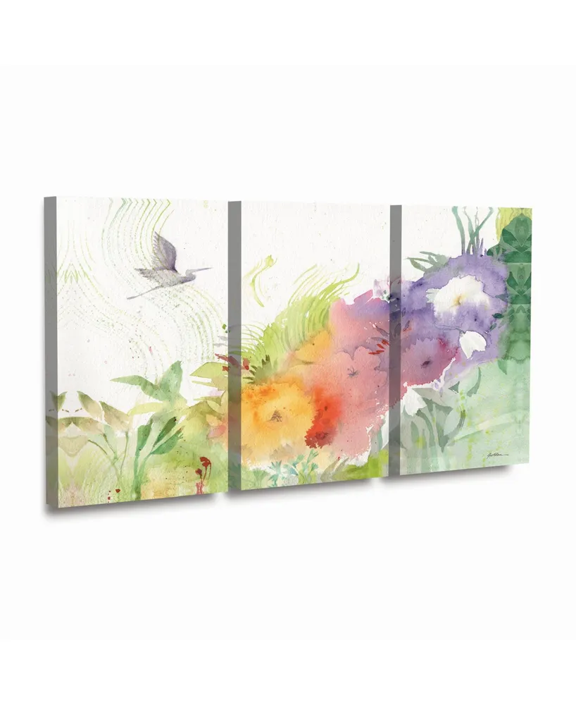 Sheila Golden Heron Taking Flight Multi Panel Art Set 3 Piece - 49" x 19"