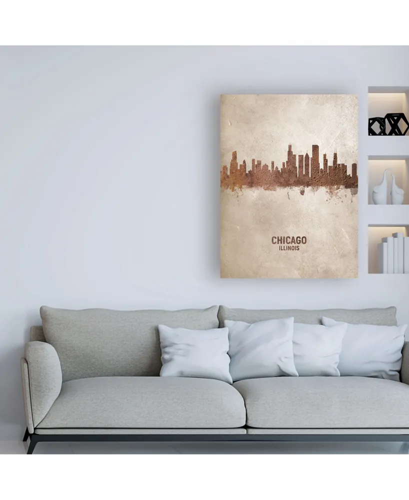 Michael Tompsett Chicago Illinois Rust Skyline Canvas Art - 19.5" x 26"