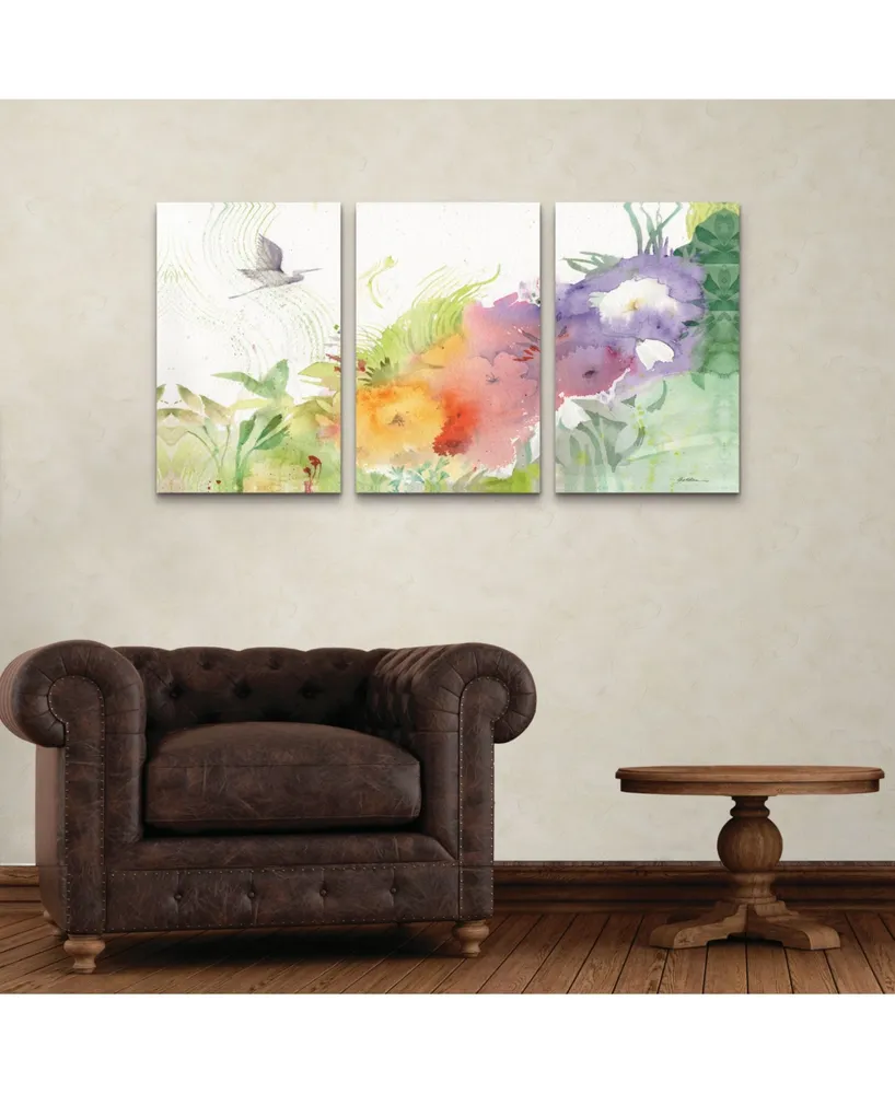 Sheila Golden Heron Taking Flight Multi Panel Art Set 3 Piece - 49" x 19"