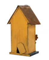 Glitzhome Distressed Solid Wood Birdhouse with Flower