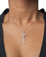 Diamond Heart Key 18" Pendant Necklace (1/10 ct. t.w.) in Sterling Silver & 14k Gold-Plate