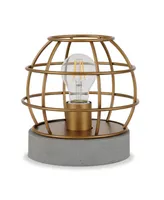 Hudson & Canal Kennet Table Lamp With Antique Brass Cage And Concrete Pedestal