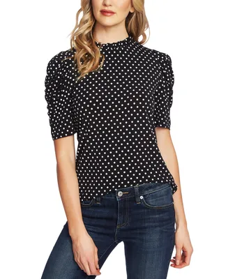 CeCe Women's Ruched Short Sleeve Polka-Dot Knit Top