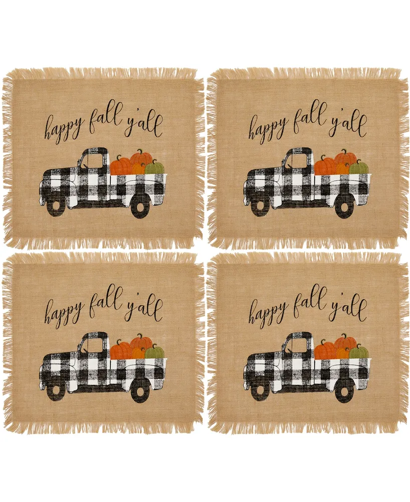 Elrene Happy Fall Y'all Farmhouse Burlap Placemat, Set of 4, 13"x 19"