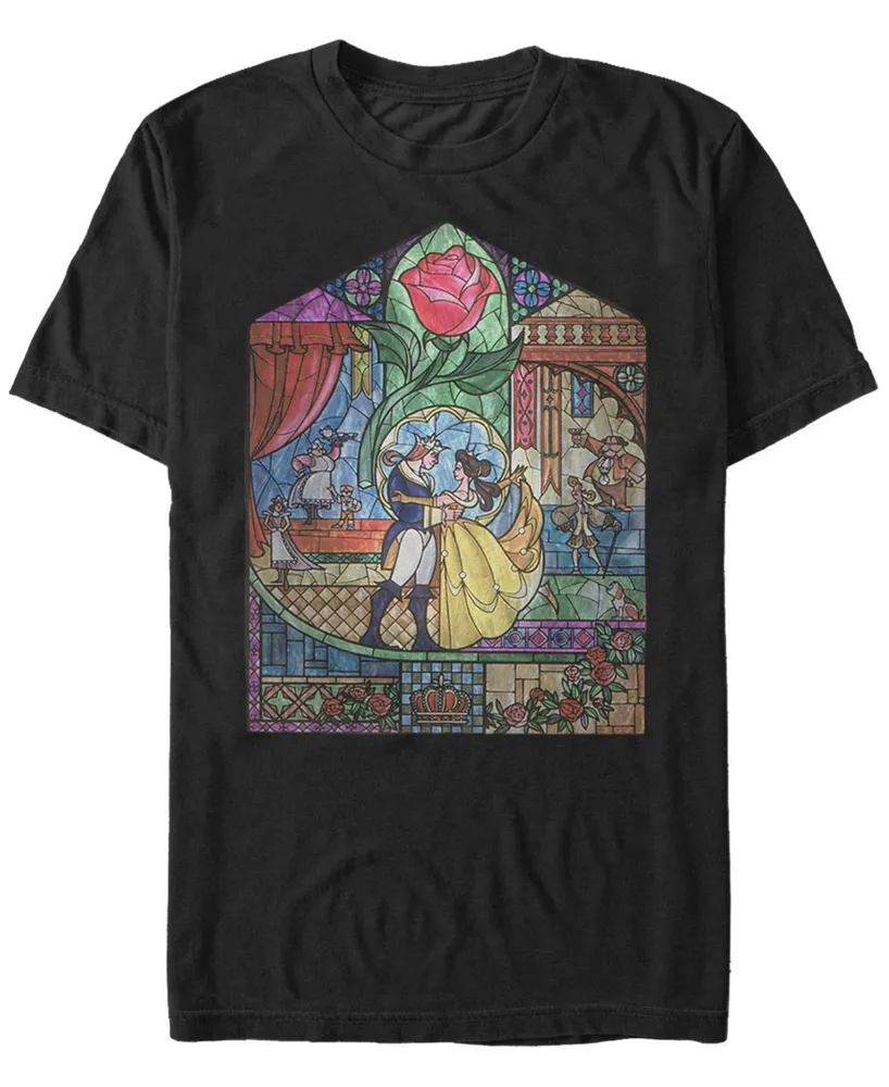 Disney Men's Beauty and The Beast Glass Portrait Short Sleeve T-Shirt