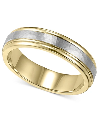 Men's 14k Gold and 14k White Gold Ring, Two-Tone Hammered Wedding Band